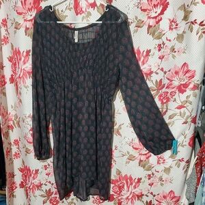 Xhilaration Black Dress with Red and Gray Floral Pattern